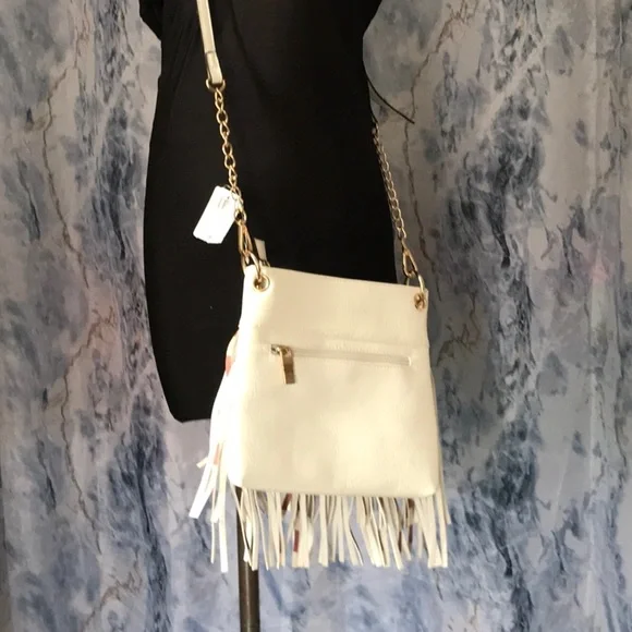 NWT Americana red white blue purse fringes vegan leather zipper compartments - Picture 4 of 12